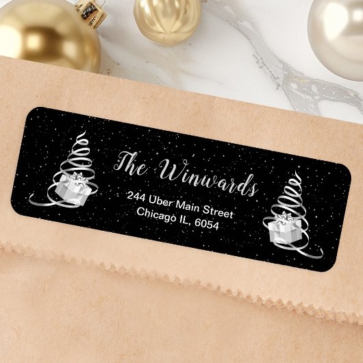Étiquette Cadeau de Noël noir et argent