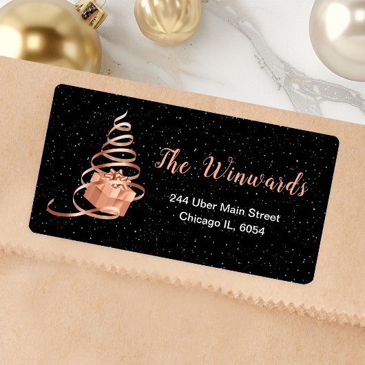 Étiquette Cadeau de Noël noir et or rose