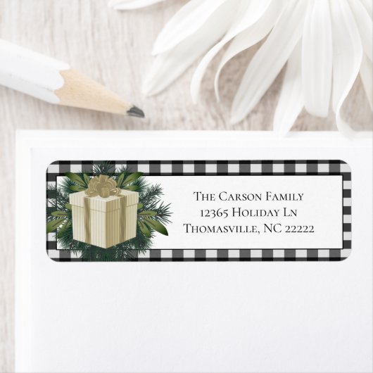 Étiquette Cadeau de Noël Plaid Buffalo | Or (En situation)