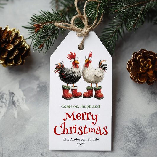 Étiquette Cadeau de Noël Poulets Drôles Design Per