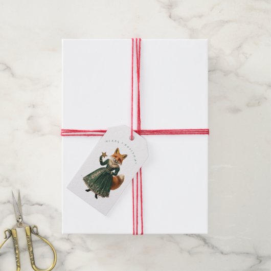 ÉTIQUETTE CADEAU DE NOËL RENARD VINTAGE (Avec de la ficelle)