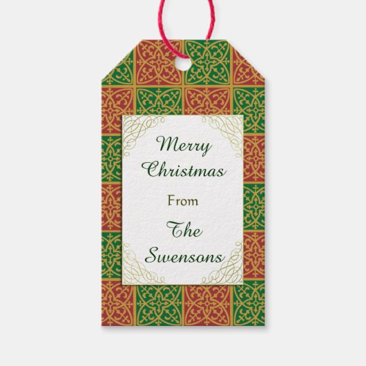 Étiquette cadeau de Noël Rouge Vert Fleur-de-lis (Devant)