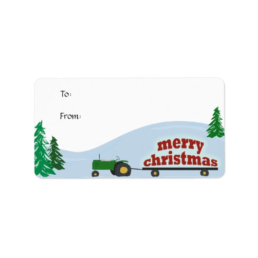 Étiquette cadeau de Noël Tracteur vert (Devant)