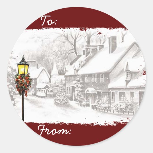 Étiquette cadeau de Noël Vintage Town (Devant)