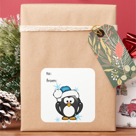 Étiquette cadeau de pingouin de Noël (vacances)