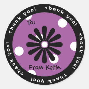 Étiquette cadeau de points Polka violet et noir