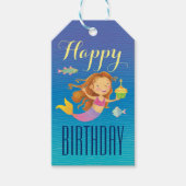 Étiquette cadeau de sirène avec gâteau d'anniversa (Devant)