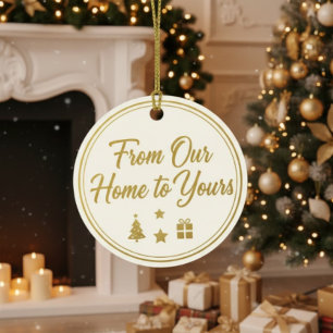 Étiquette cadeau dorée festive "De notre maison à