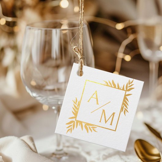 Étiquette-cadeau Élégant, botanique, monogramme