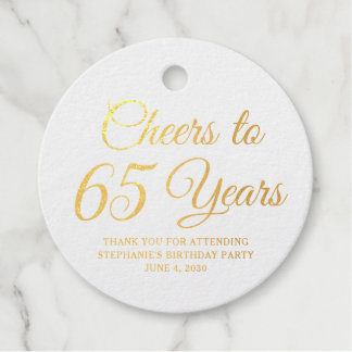 Étiquette-cadeau Elegant Classic Foil Cheers to 65 Years Gold