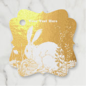Étiquette-cadeau Elégant lapin blanc assis dans Flowers Gold (Devant)