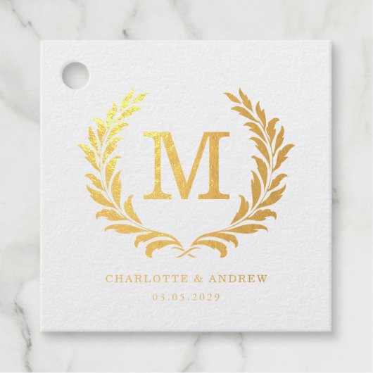 Étiquette-cadeau Élégant Mariage de monogramme de crête (Devant)