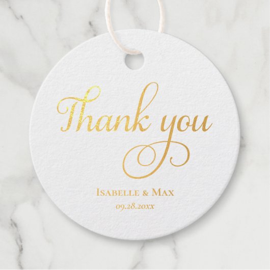 Étiquette-cadeau Élégant Merci Mariage or (Devant)