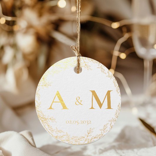 Étiquette-cadeau Élégant, Monogramme, Couronne de dessins au trait,