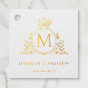 Étiquette-cadeau Élégant, Monogramme, Royal, Couronne, Mariage de l