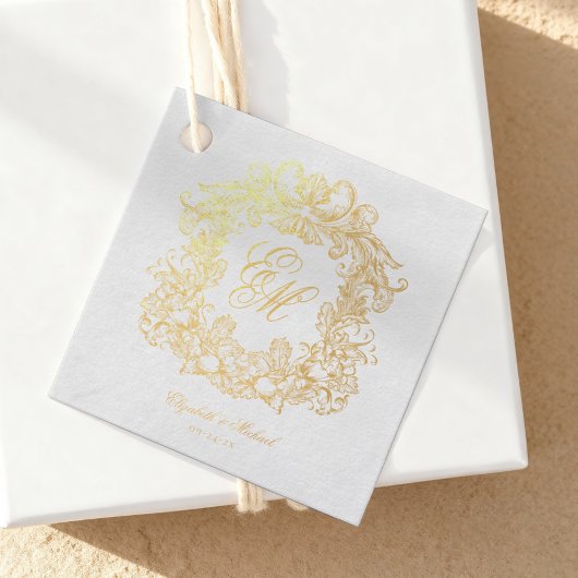 Étiquette-cadeau Élégant Script Monogram Crest Mariage