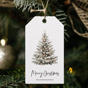 Étiquette cadeau élégante arbre de Noël aquarelle