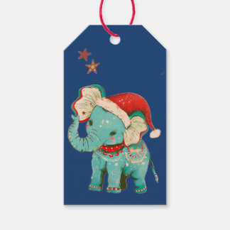 ÉTIQUETTE CADEAU ÉLÉPHANTEAU RÉTRO AVEC CHAPEAU DE