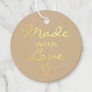 Étiquette-cadeau Fabriqué avec amour Tag Heart Brun Kraft Papier Ru