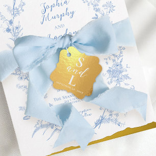 Étiquette-cadeau Faire-part de mariage bleu poussiéreux floral vint