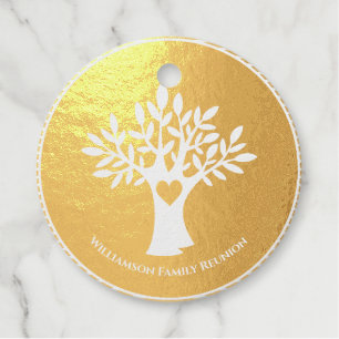 Étiquette-cadeau Family Tree Love Heart Reunion Gold Award