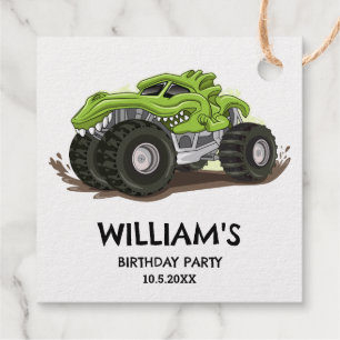Étiquette-cadeau Fête d'anniversaire de camion monstre minimal garç