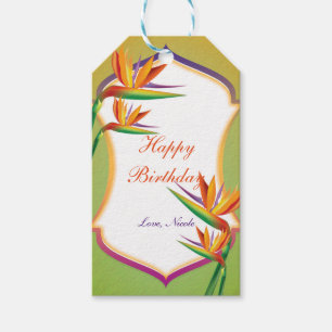 Étiquette cadeau Fête Fleur Tropicale Oiseau de Pa