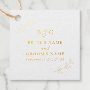 Étiquette-cadeau Feuilles de papier d'or véritable Monogramme éléga