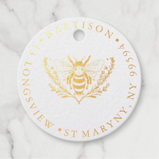 Étiquette-cadeau Fleur abeille RONDE RENVOI ADRESSE CAOUTCHOUC (Devant)