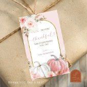 Étiquette Cadeau Fleur Citrouille Rose Merci