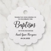 Étiquette-cadeau Fleur d'argent métallique Baptême bébé fille Merci (Dos)