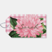 Étiquette Cadeau Fleur Rose & Motif Gingham (Dos (Horizontal))
