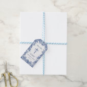 Étiquette cadeau fleur toile bleue pour baptême (Avec de laficelle)