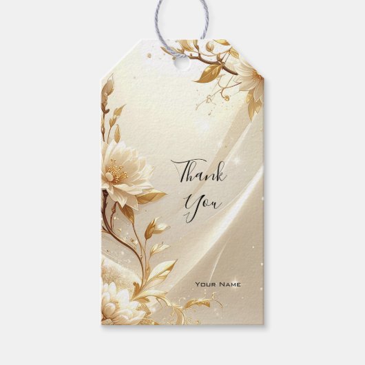Étiquette cadeau Fleurs Blanches et Dorées (Devant)