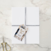 Étiquette Cadeau Fleurs Dorées Bleu Marine Aquarel (Avec de la ficelle)