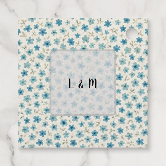 Étiquette-cadeau Fleurs minuscules modernes bleues (Dos)