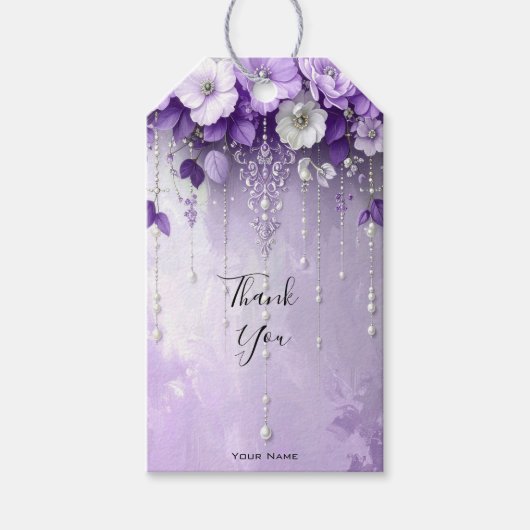 Étiquette cadeau Fleurs violettes avec perles pend (Devant)