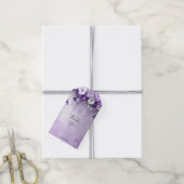 Étiquette cadeau Fleurs violettes avec perles pend (Avec de la ficelle)