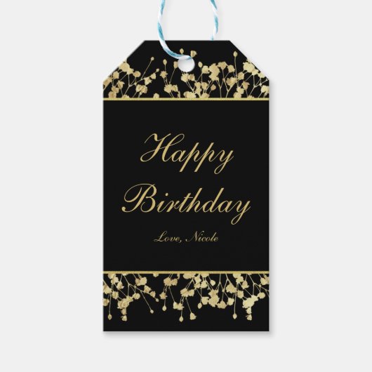 Étiquette cadeau florale en souffle de bébé noir e (Devant)