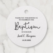 Étiquette-cadeau Gold Custom Modern Script Nom bébé garçon baptême (Dos)
