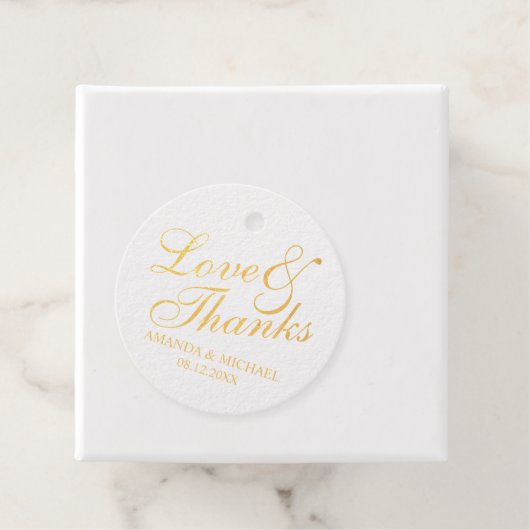 Étiquette-cadeau Gold Foil 'Amour & Merci' Mariage élégant (Avec boite)