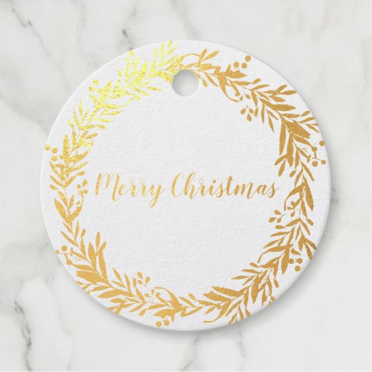 Étiquette-cadeau Gold Foil Holly Berry Wreath Joyeux Noël (Devant)