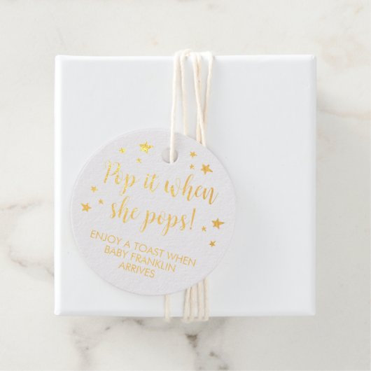 Étiquette-cadeau Gold Foil Pop It When She Pops Baby shower (Avec boite)