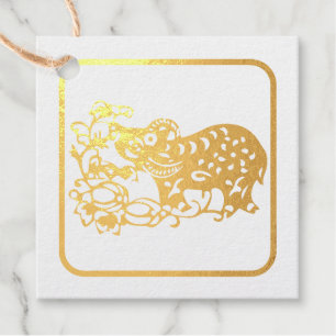 Étiquette-cadeau Golden Chinese Paper-cut Ox Année 2021 Foil GT