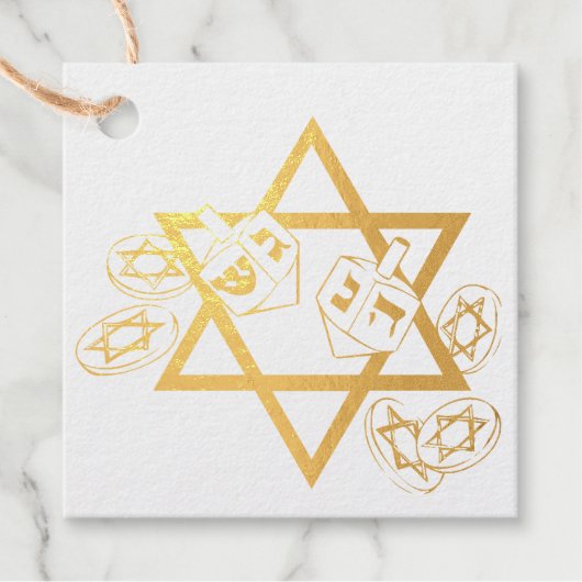 Étiquette-cadeau Hanoukka Star et Dreidels (Devant)