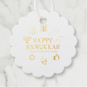Étiquette-cadeau Happy Hanoukka or blanc personnalisé nom de famill