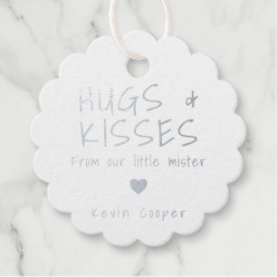 Étiquette-cadeau Hugs et baisers Coeur Argent Foil Baby shower garç