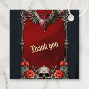 Étiquette-cadeau Icône gothique romantique : coeur, rose, crâne.