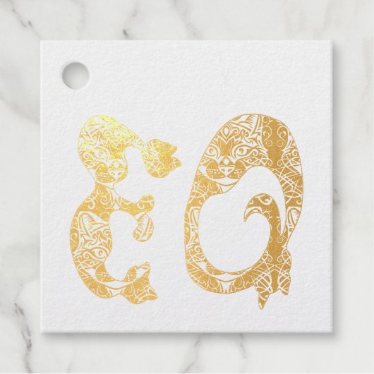 Étiquette-cadeau Initiales de monogramme en langue anglaise de chat (Devant)