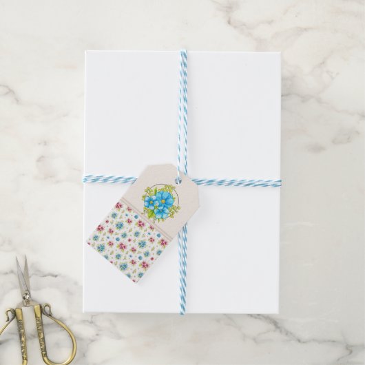 Étiquette Cadeau "Joliment Fleurie" (Avec de laficelle)